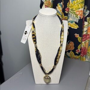 ⚜️🖤 Gemelli Black Gold Tan Heart Adjustable Scarf Necklace NEW Black